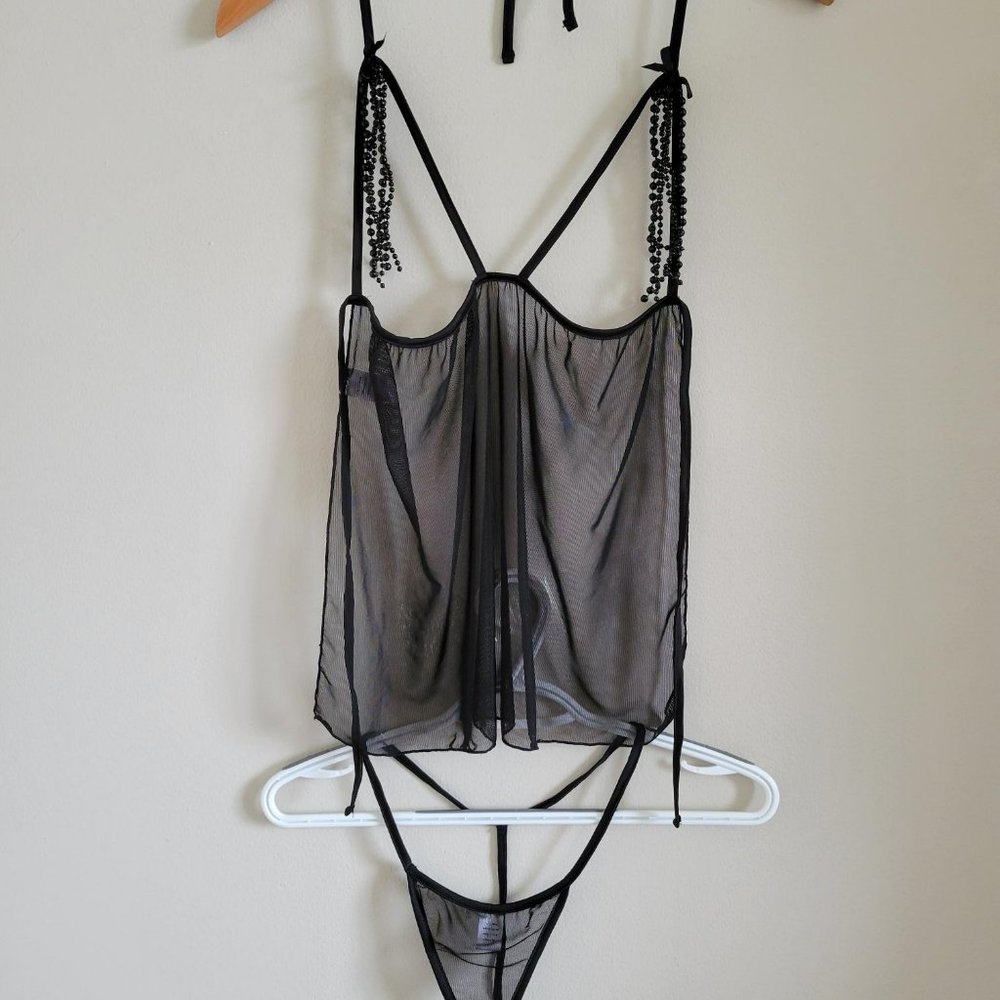 New - Black Lace Halter Top & G-string - One Size